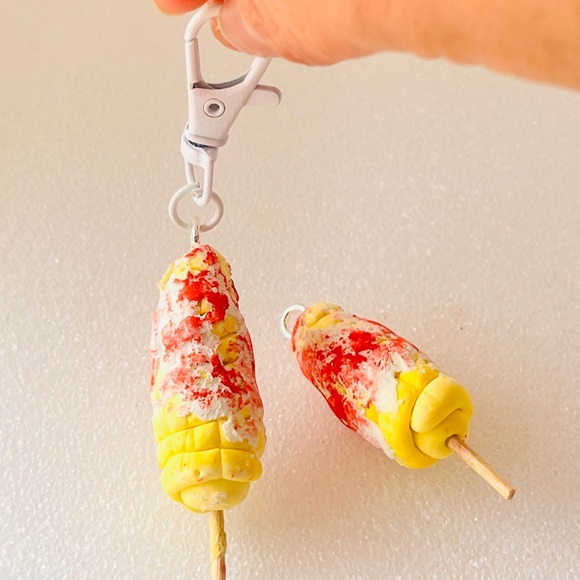 Jewelry - Handmade Corn-on-the-Cob Keychain Charm in Yellow & Red